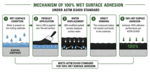 Mechanism of 100% wet surface adhesion under ASTM D3409 standard